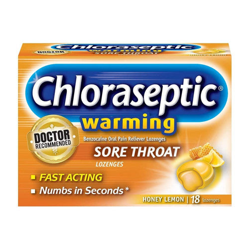 Chloraseptic Warming Sore Throat Lozenges, Honey Lemon, 18 Ea